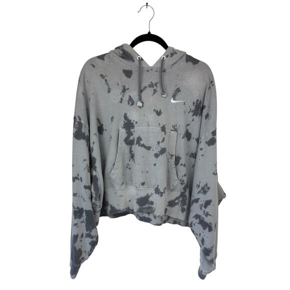 Nike Women's Oversized Cropped Hoodie Washed Jersey Black Grey Splash Dye Sz M - Picture 2 of 9